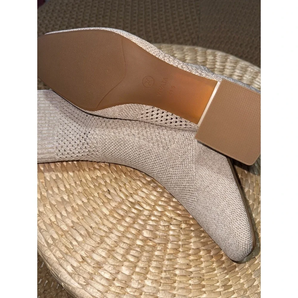 VIVAIA Knit‎ Sock Boots, Square Heel Ankle Booties Neutral Beige, EU/41.5 US/10